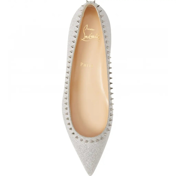 Christian Louboutin Anjalina Flat Silver Glitter Spike Pointed Ballerina 38.5 - Picture 6 of 12